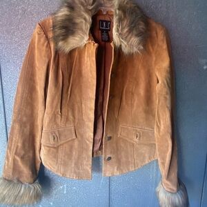 INC International Concepts Women's Brown Faux Fur Trim Jacket